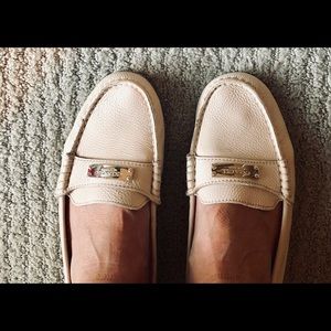 Coach pale pink leather driving slides